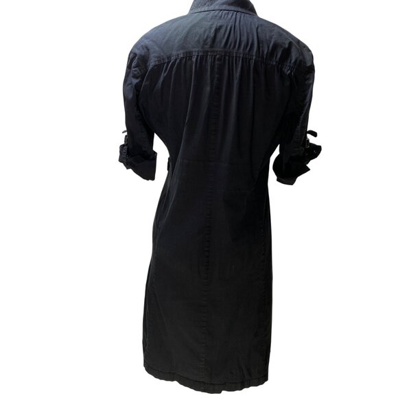 Tahari Arthur S Levine Black Long-Sleeve Button-Up Shirt Dress Pockets Y2K 90s - Picture 6 of 10